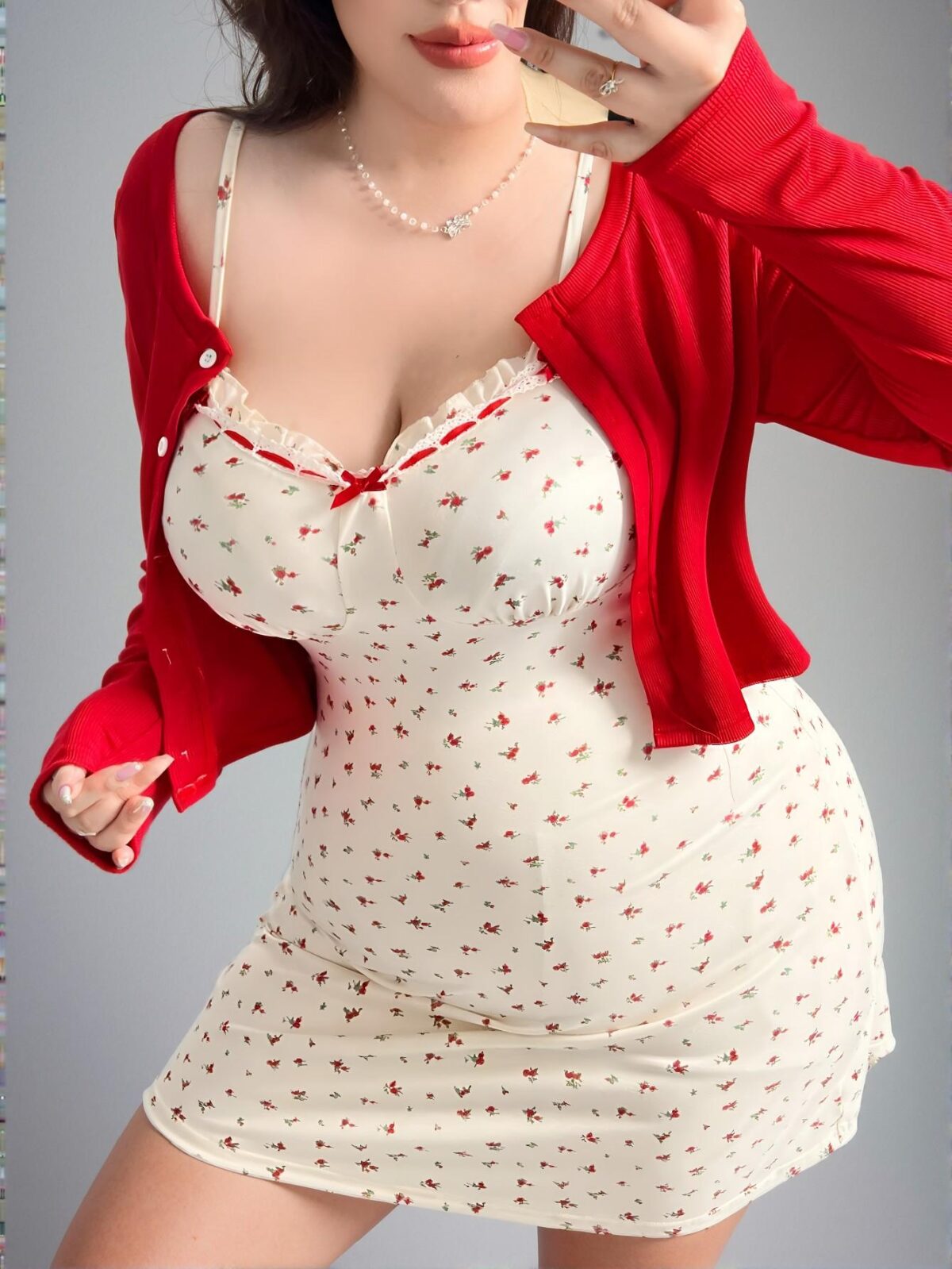 Elegant Multicolor Charming Floral Camisole with Long Sleeve Knit Cardigan for Warm Weather Outings - Chic, Classy, and Trendy Fashion Style to Dress to Impress - Image 5