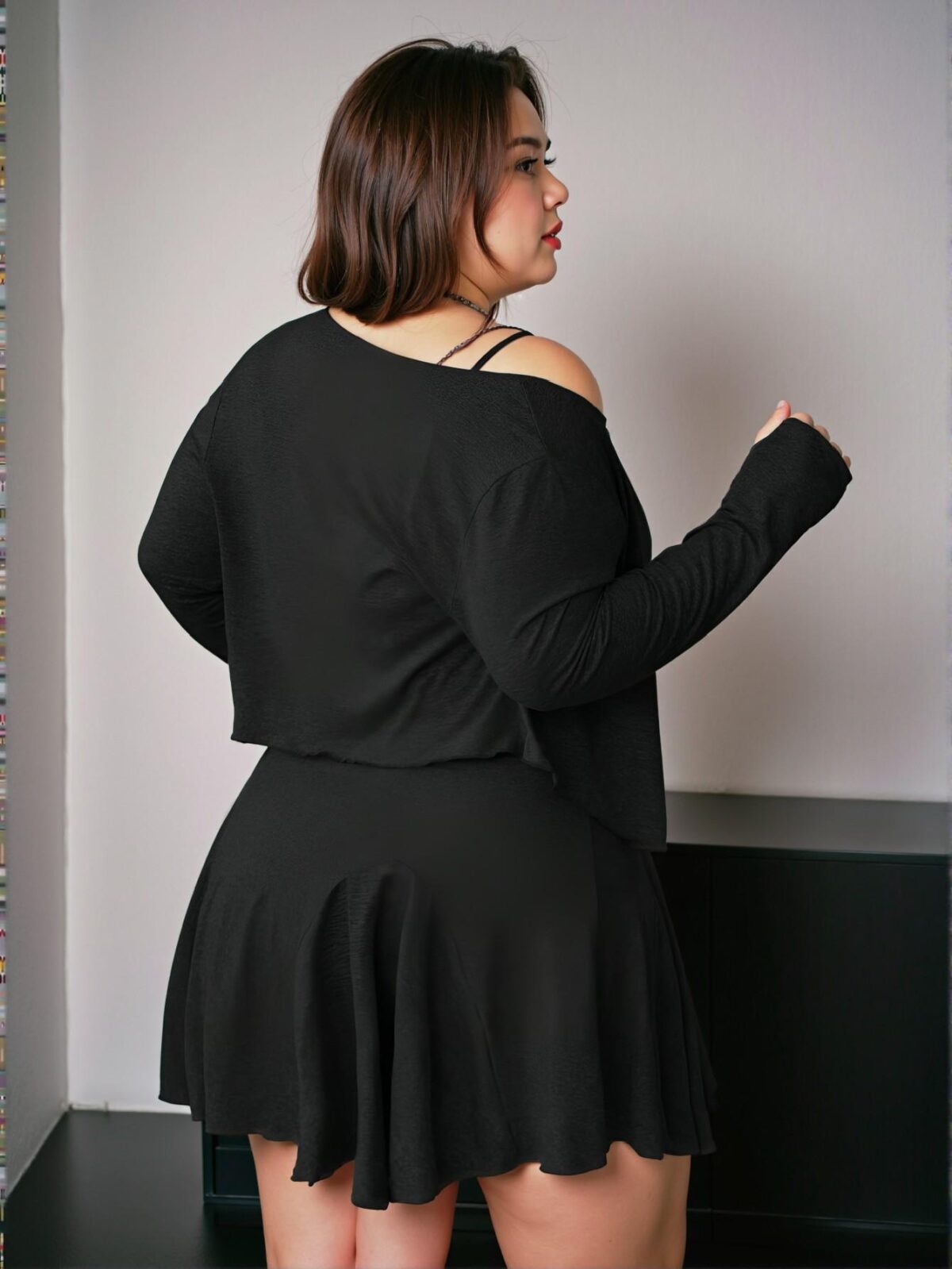 Elegant Black Floral Gray Open Front Button Down Long Sleeve Top, Camisole, and Elastic Waist Mini Skirt Set Perfect for Spring and Summer Chic, Classy, and Trendy Fashion Style to Dress to Impress - Image 2