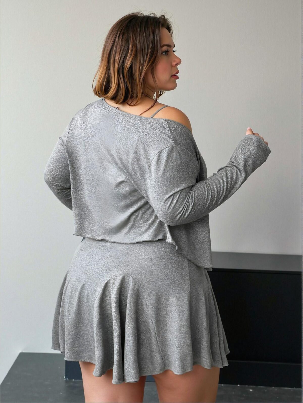 Elegant Grey Floral Plus Size 3-Piece Set: Open Front Jacket, Spaghetti Strap Cami, and High Waist Mini Skirt for Spring and Summer - Chic, Classy, and Trendy Fashion Style to Dress to Impress - Image 2