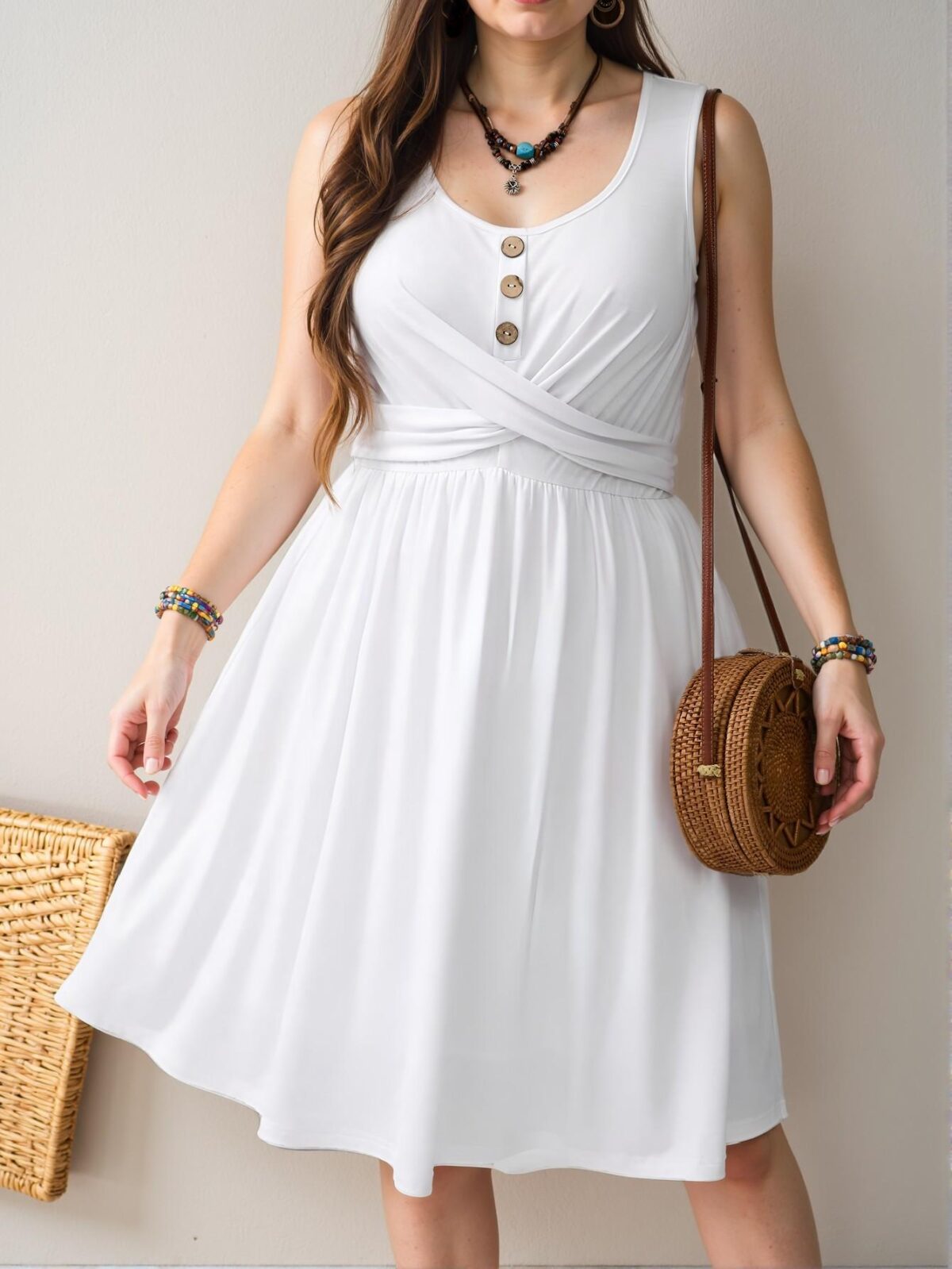 Elegant White Casual Twist A-Line Sleeveless Dress Perfect for Spring and Summer Chic, Classy and Trendy Fashion Style to Dress to Impress