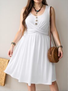 Elegant White Casual Twist A-Line Sleeveless Dress Perfect for Spring and Summer Chic, Classy and Trendy Fashion Style to Dress to Impress