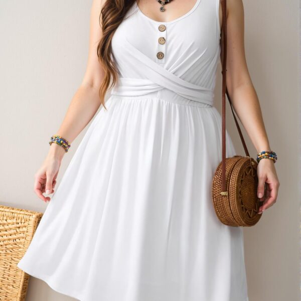 Elegant White Casual Twist A-Line Sleeveless Dress Perfect for Spring and Summer Chic, Classy and Trendy Fashion Style to Dress to Impress