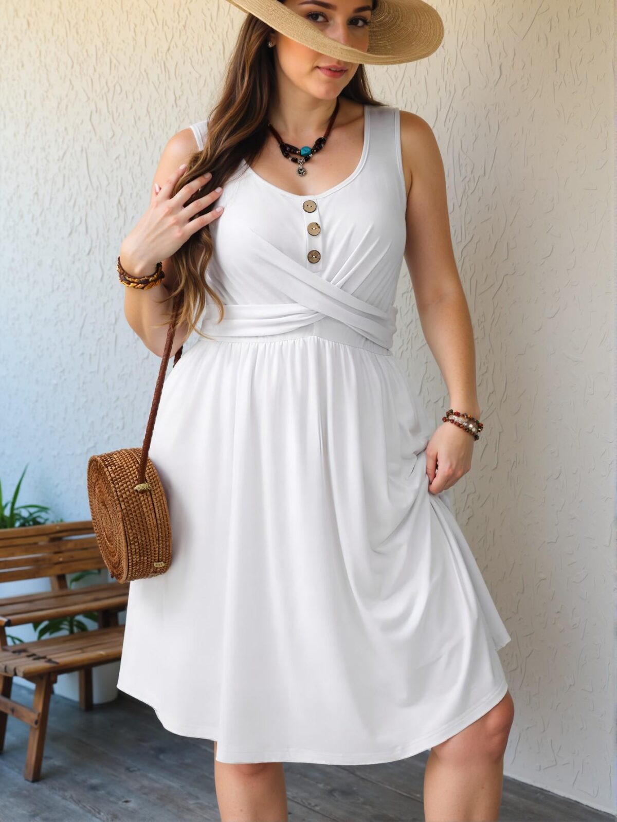 Elegant White Casual Twist A-Line Sleeveless Dress Perfect for Spring and Summer Chic, Classy and Trendy Fashion Style to Dress to Impress - Image 3