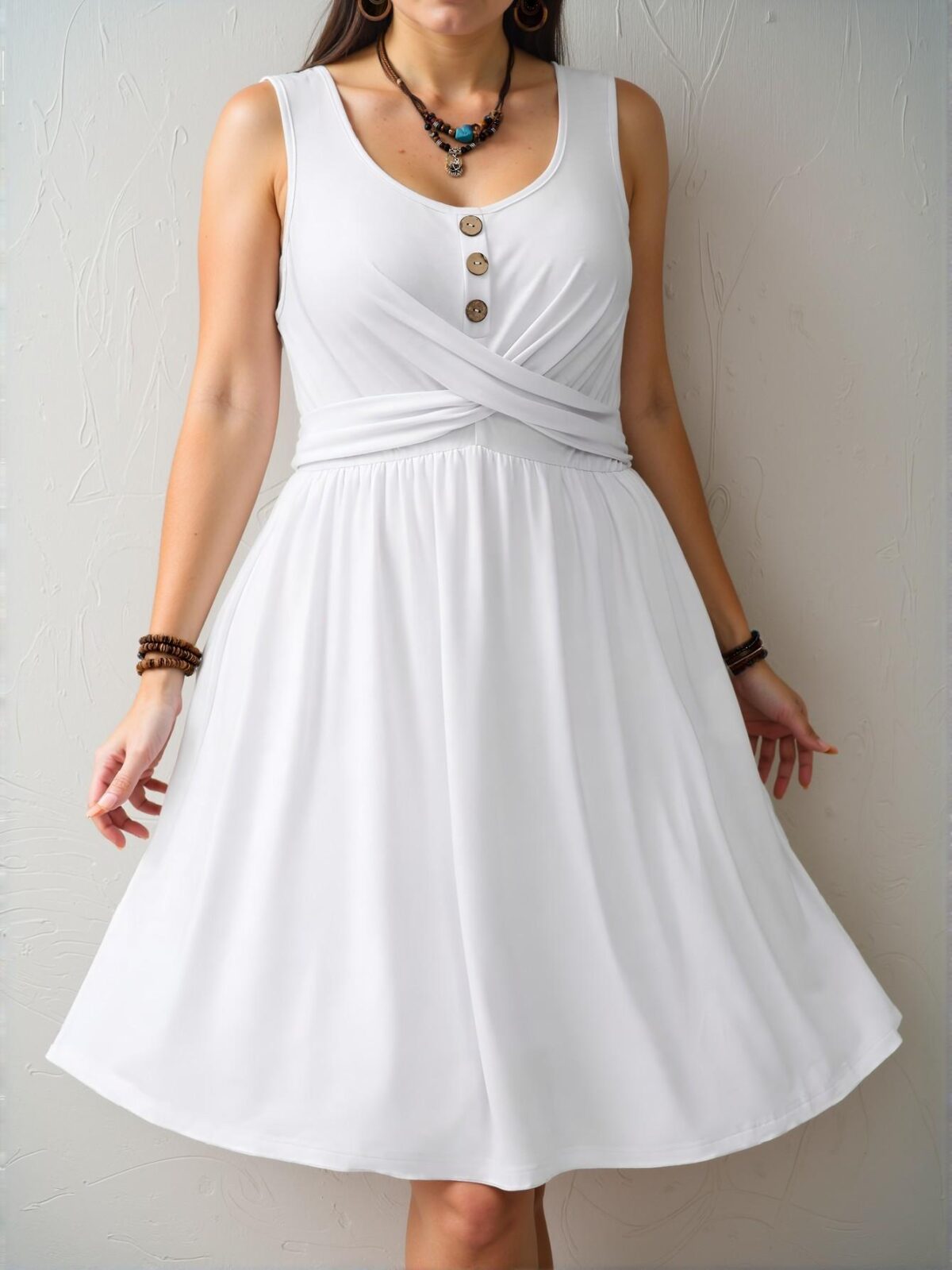 Elegant White Casual Twist A-Line Sleeveless Dress Perfect for Spring and Summer Chic, Classy and Trendy Fashion Style to Dress to Impress - Image 4
