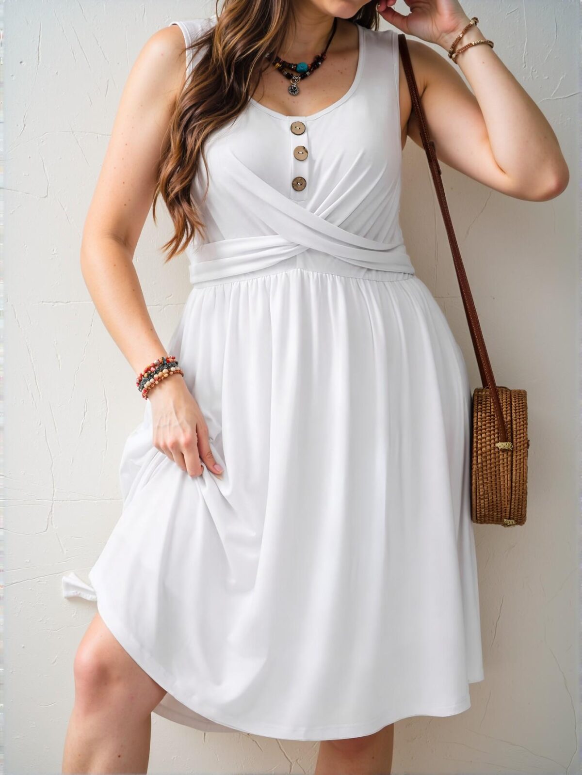 Elegant White Casual Twist A-Line Sleeveless Dress Perfect for Spring and Summer Chic, Classy and Trendy Fashion Style to Dress to Impress - Image 5