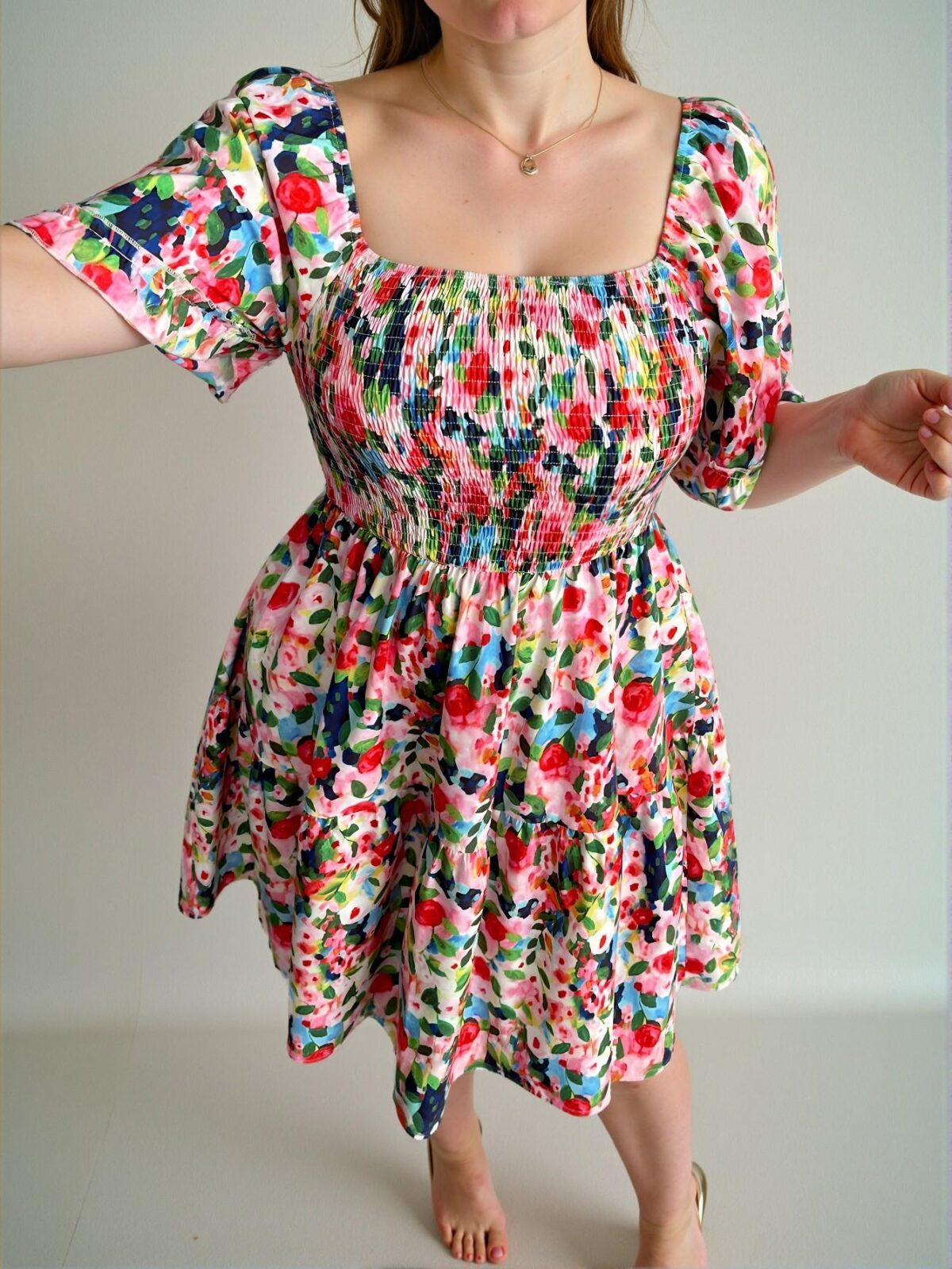 Elegant Multicolor Plus Size Square Neck Ruffle Sleeve Pleated Waist Dress for a Stylish Vacation in Spring and Summer - Chic, Classy and Trendy Fashion Style to Dress to Impress - Image 5