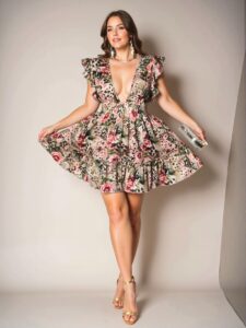 Elegant Multicolor Flouncy Floral Beach Dress for Spring and Summer Chic, Classy and Trendy Fashion Style to Dress to Impress