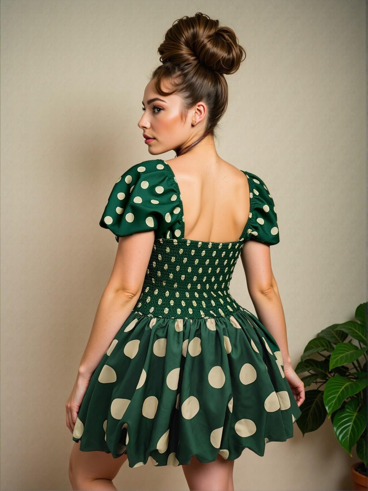 Elegant Green Sweetheart Neck Polka Dot Short Sleeve Bubble Dress for Spring and Summer Chic, Classy and Trendy Fashion Style to Dress to Impress - Image 2
