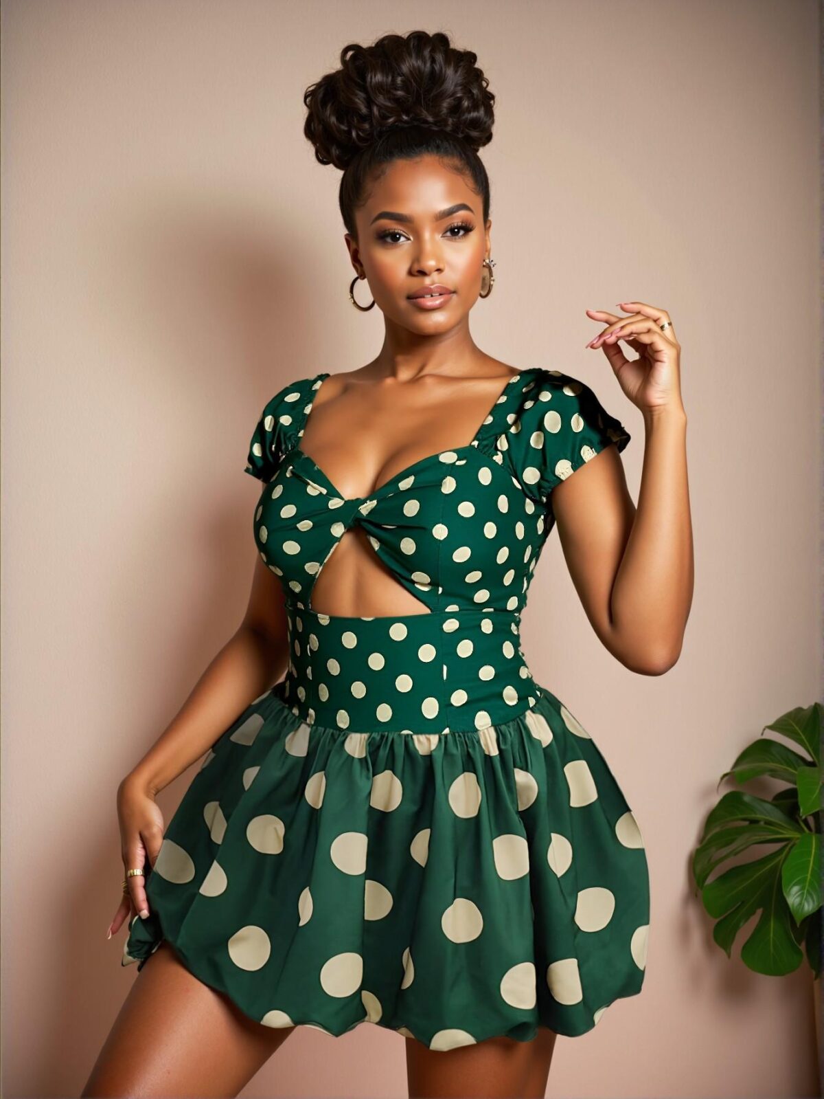 Elegant Green Sweetheart Neck Polka Dot Short Sleeve Bubble Dress for Spring and Summer Chic, Classy and Trendy Fashion Style to Dress to Impress - Image 4