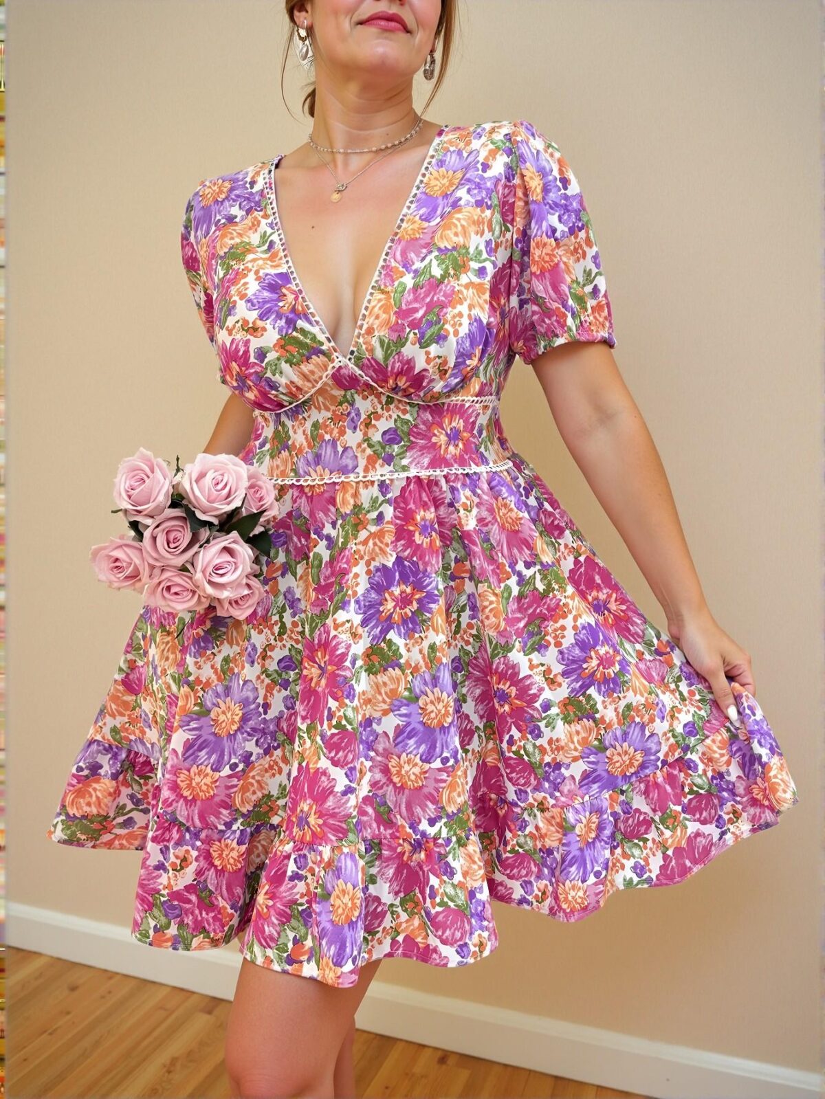 Elegant Multicolor Stylish V-Neck Fitted Mini Dress Perfect for Spring and Summer - Chic, Classy and Trendy Fashion Style to Dress to Impress