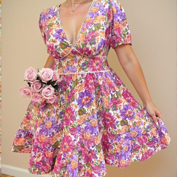 Elegant Multicolor Stylish V-Neck Fitted Mini Dress Perfect for Spring and Summer - Chic, Classy and Trendy Fashion Style to Dress to Impress