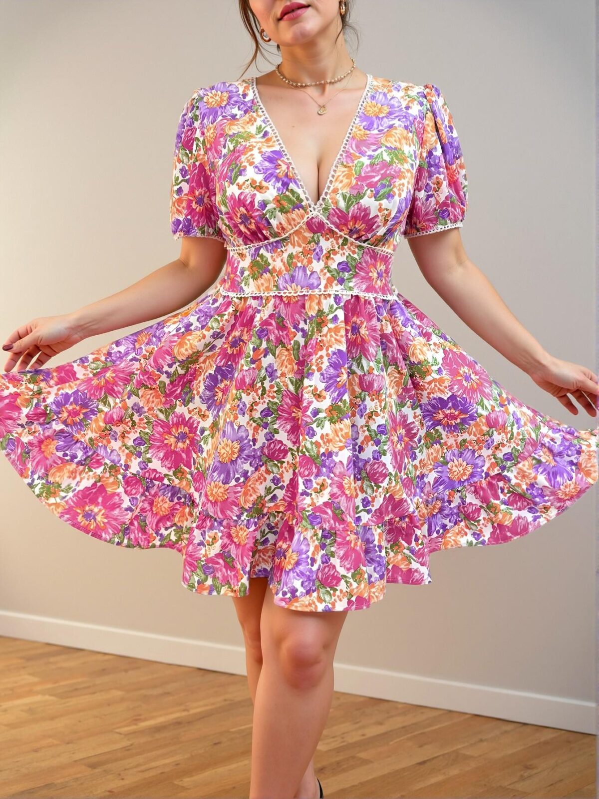 Elegant Multicolor Stylish V-Neck Fitted Mini Dress Perfect for Spring and Summer - Chic, Classy and Trendy Fashion Style to Dress to Impress - Image 3