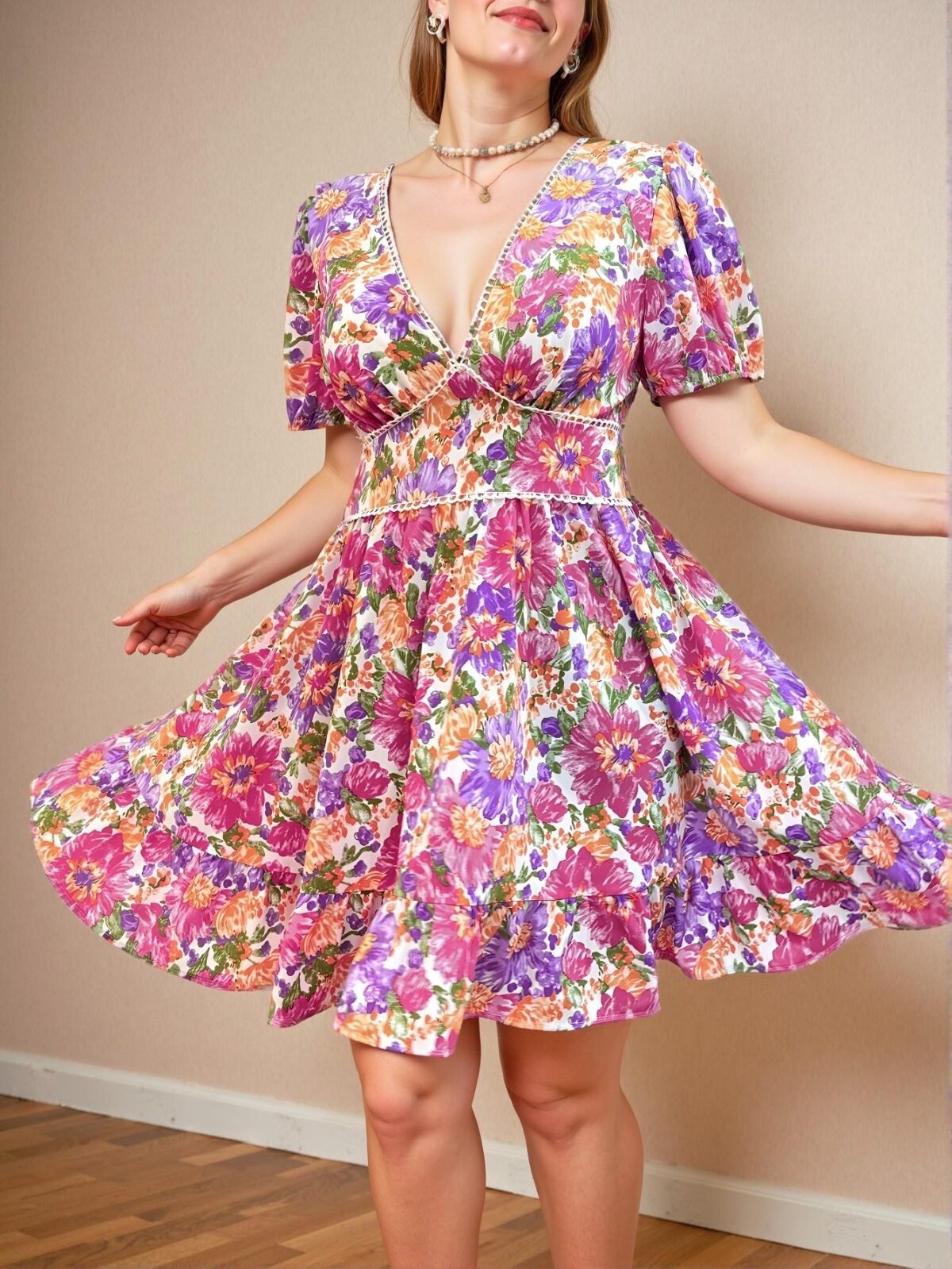 Elegant Multicolor Stylish V-Neck Fitted Mini Dress Perfect for Spring and Summer - Chic, Classy and Trendy Fashion Style to Dress to Impress - Image 4