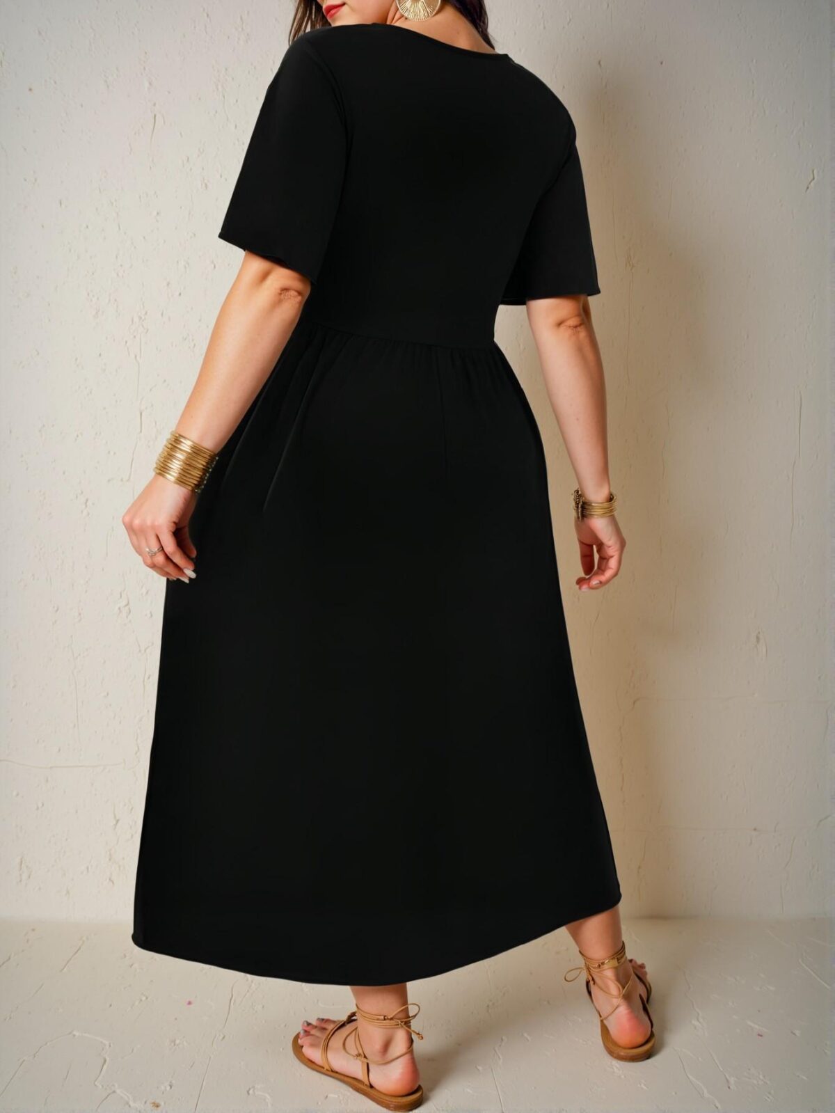 Elegant Black Flared Hollow Hem Long Dress with Cut Out and Split Thigh Perfect for Spring and Summer - Chic, Classy, and Trendy Fashion Style to Dress to Impress - Image 2