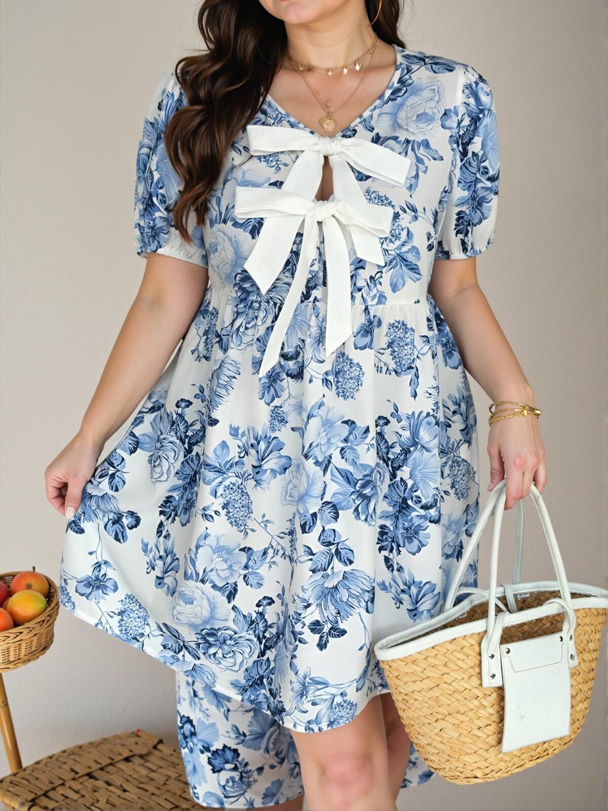 Elegant Blue Floral Print Vacation Dress Perfect for Spring and Summer Getaways Chic, Classy and Trendy Fashion Style to Dress to Impress
