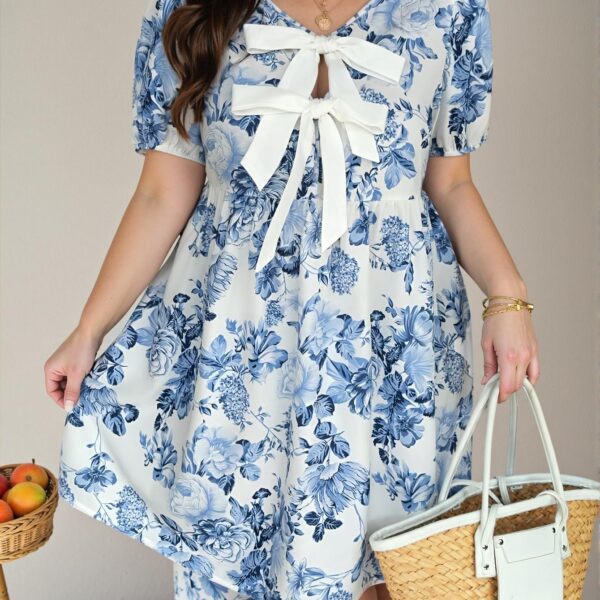 Elegant Blue Floral Print Vacation Dress Perfect for Spring and Summer Getaways Chic, Classy and Trendy Fashion Style to Dress to Impress