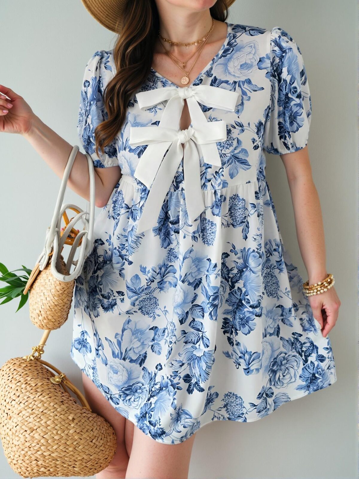 Elegant Blue Floral Print Vacation Dress Perfect for Spring and Summer Getaways Chic, Classy and Trendy Fashion Style to Dress to Impress - Image 3