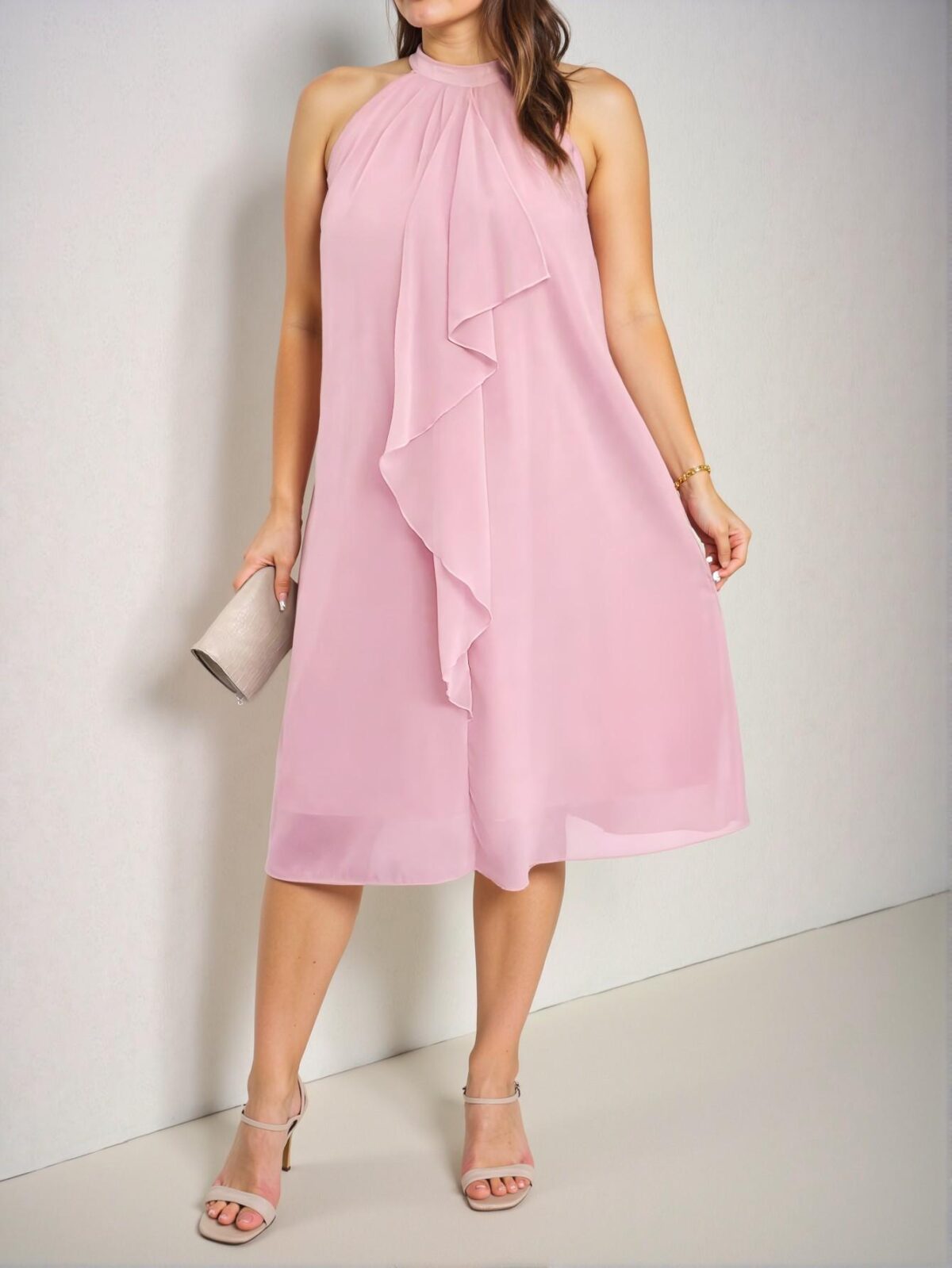 Elegant Pink Stylish A-Line Open Shoulder Midi Dress for Spring and Summer - Chic, Classy and Trendy Fashion Style to Dress to Impress