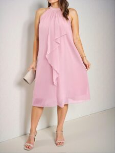 Elegant Pink Stylish A-Line Open Shoulder Midi Dress for Spring and Summer - Chic, Classy and Trendy Fashion Style to Dress to Impress