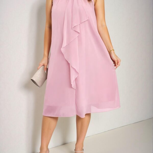 Elegant Pink Stylish A-Line Open Shoulder Midi Dress for Spring and Summer - Chic, Classy and Trendy Fashion Style to Dress to Impress