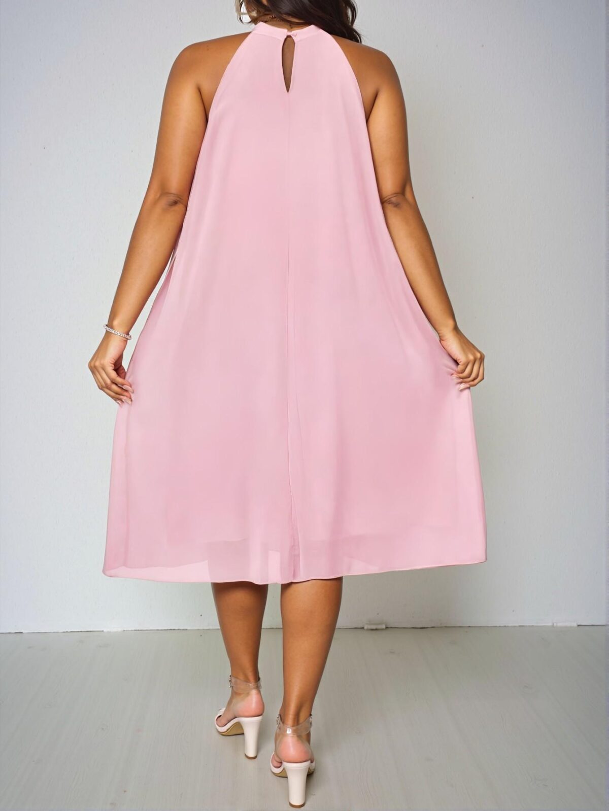 Elegant Pink Stylish A-Line Open Shoulder Midi Dress for Spring and Summer - Chic, Classy and Trendy Fashion Style to Dress to Impress - Image 2