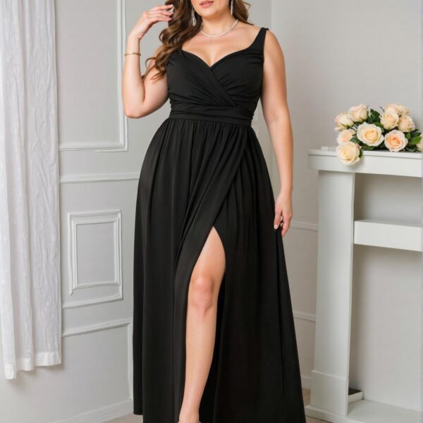 Elegant Black Spaghetti Strap Maxi Dress with Thigh-High Slit for Weddings, Formal Events, and Parties - Chic, Classy, and Trendy Fashion Style to Dress to Impress