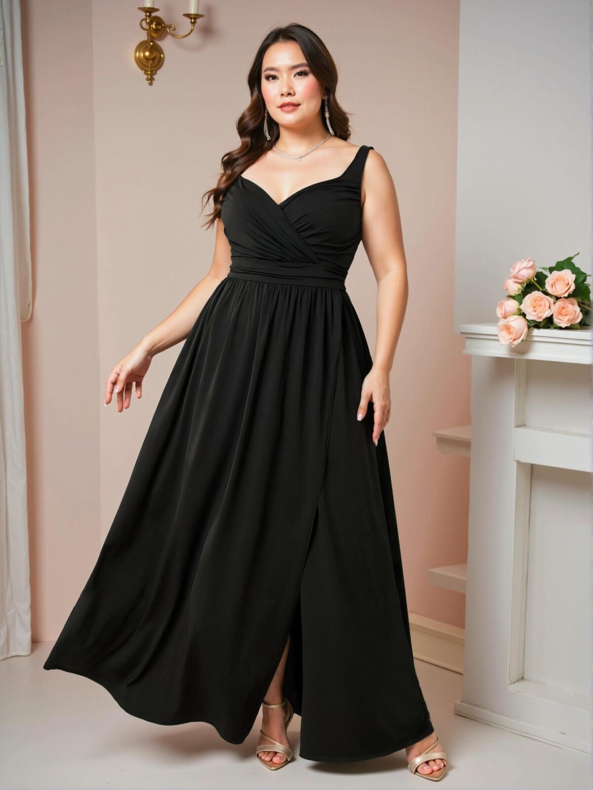 Elegant Black Spaghetti Strap Maxi Dress with Thigh-High Slit for Weddings, Formal Events, and Parties - Chic, Classy, and Trendy Fashion Style to Dress to Impress - Image 3