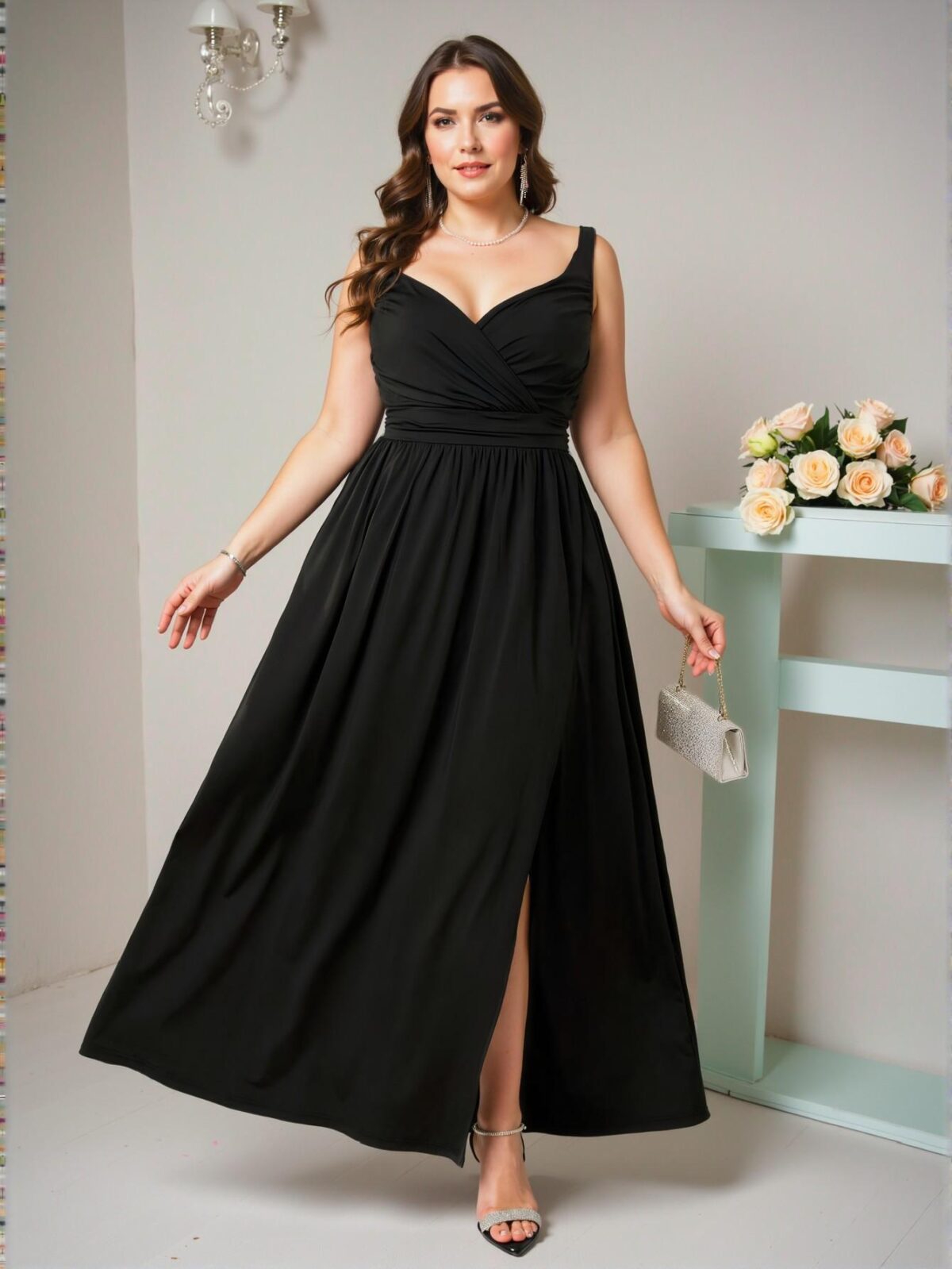 Elegant Black Spaghetti Strap Maxi Dress with Thigh-High Slit for Weddings, Formal Events, and Parties - Chic, Classy, and Trendy Fashion Style to Dress to Impress - Image 4