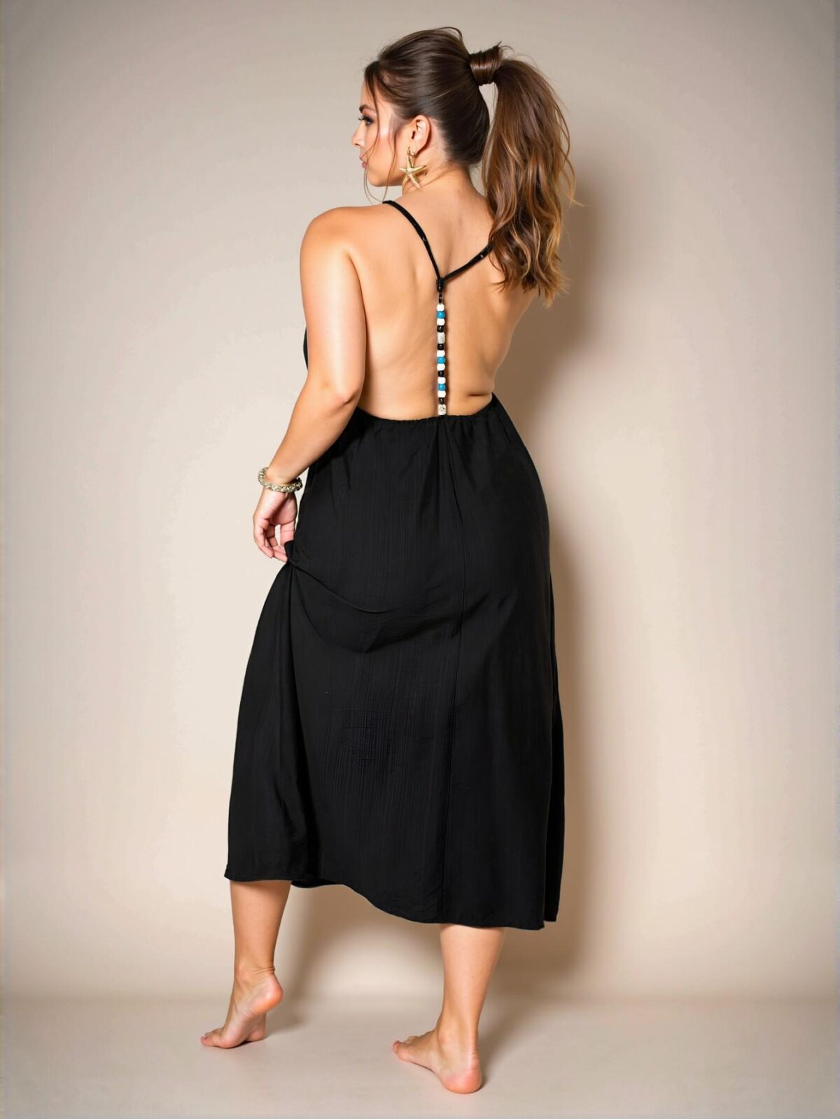 Elegant Black Trendy Beaded Racerback Halter Dress for Spring and Summer - Chic, Classy and Stylish Fashion to Dress to Impress