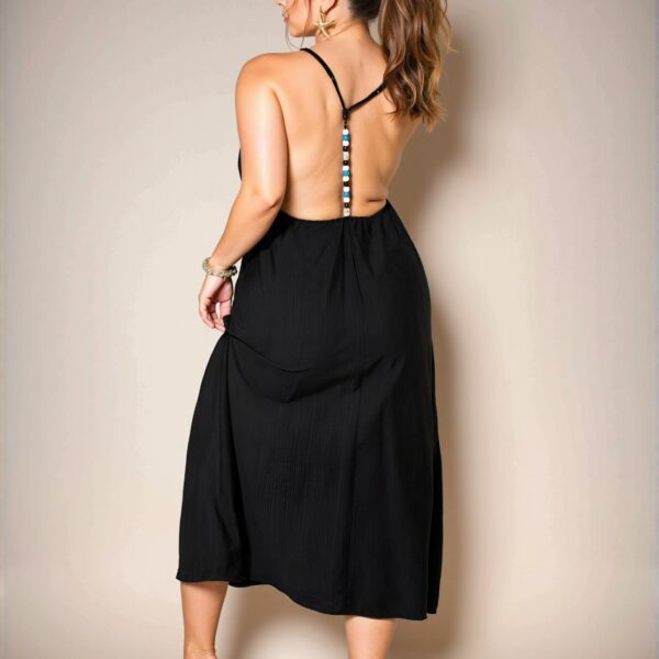 Elegant Black Trendy Beaded Racerback Halter Dress for Spring and Summer - Chic, Classy and Stylish Fashion to Dress to Impress