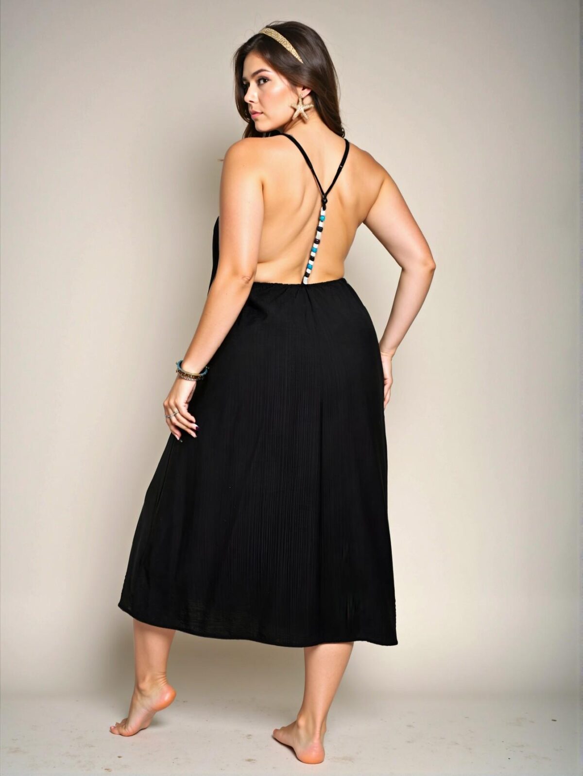 Elegant Black Trendy Beaded Racerback Halter Dress for Spring and Summer - Chic, Classy and Stylish Fashion to Dress to Impress - Image 5