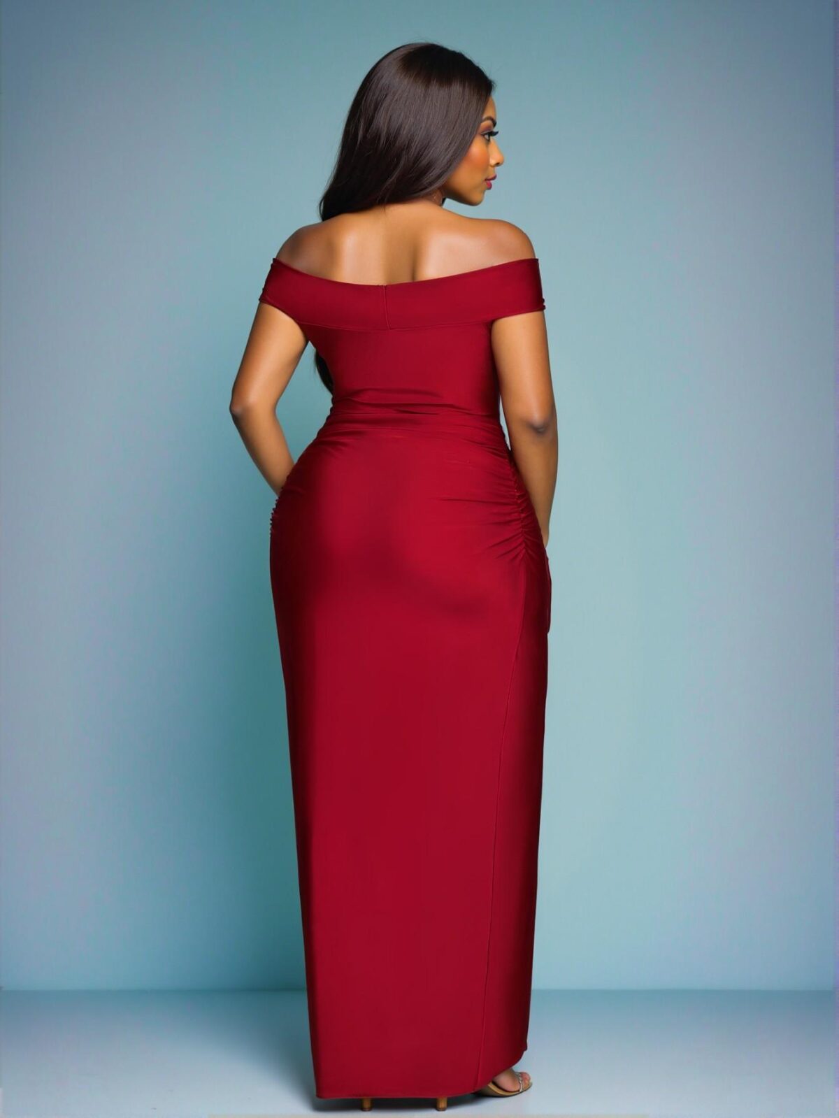 Elegant Red Plus Size Wine Red One Shoulder Twist Ruffle Front Slit Knitted Dress for Spring and Summer - Chic, Classy and Trendy Fashion Style to Dress to Impress - Image 2