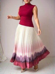 Elegant Multicolor Charming A-Line Floral Print Long Knit Dress, Perfect for Pairing with Tops, Ideal for Spring and Summer - Chic, Classy and Trendy Fashion Style to Dress to Impress