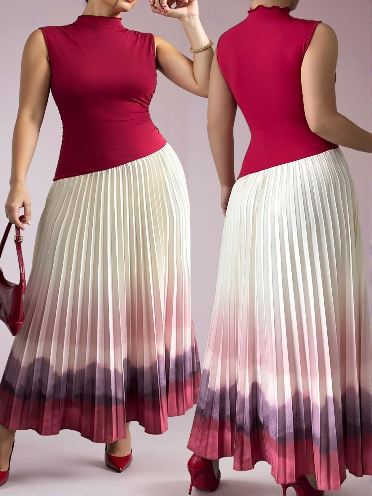 Elegant Multicolor Charming A-Line Floral Print Long Knit Dress, Perfect for Pairing with Tops, Ideal for Spring and Summer - Chic, Classy and Trendy Fashion Style to Dress to Impress - Image 3