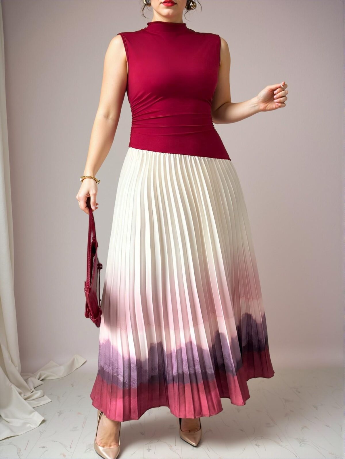 Elegant Multicolor Charming A-Line Floral Print Long Knit Dress, Perfect for Pairing with Tops, Ideal for Spring and Summer - Chic, Classy and Trendy Fashion Style to Dress to Impress - Image 4