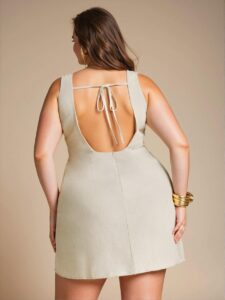 Elegant Apricot Backless Mini Dress, Sophisticated and Sexy Summer Outfit Perfect for Celebrations, Vacations, and Night Outs – Chic, Classy and Trendy Fashion Style to Dress to Impress