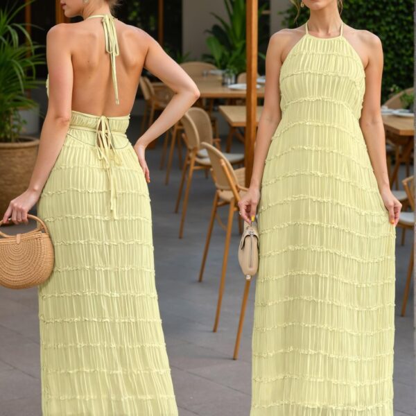 Elegant Yellow Textured Chiffon Multi-Layer Cami Dress with Spaghetti Straps for Spring and Summer - Chic, Classy and Trendy Fashion Style to Dress to Impress