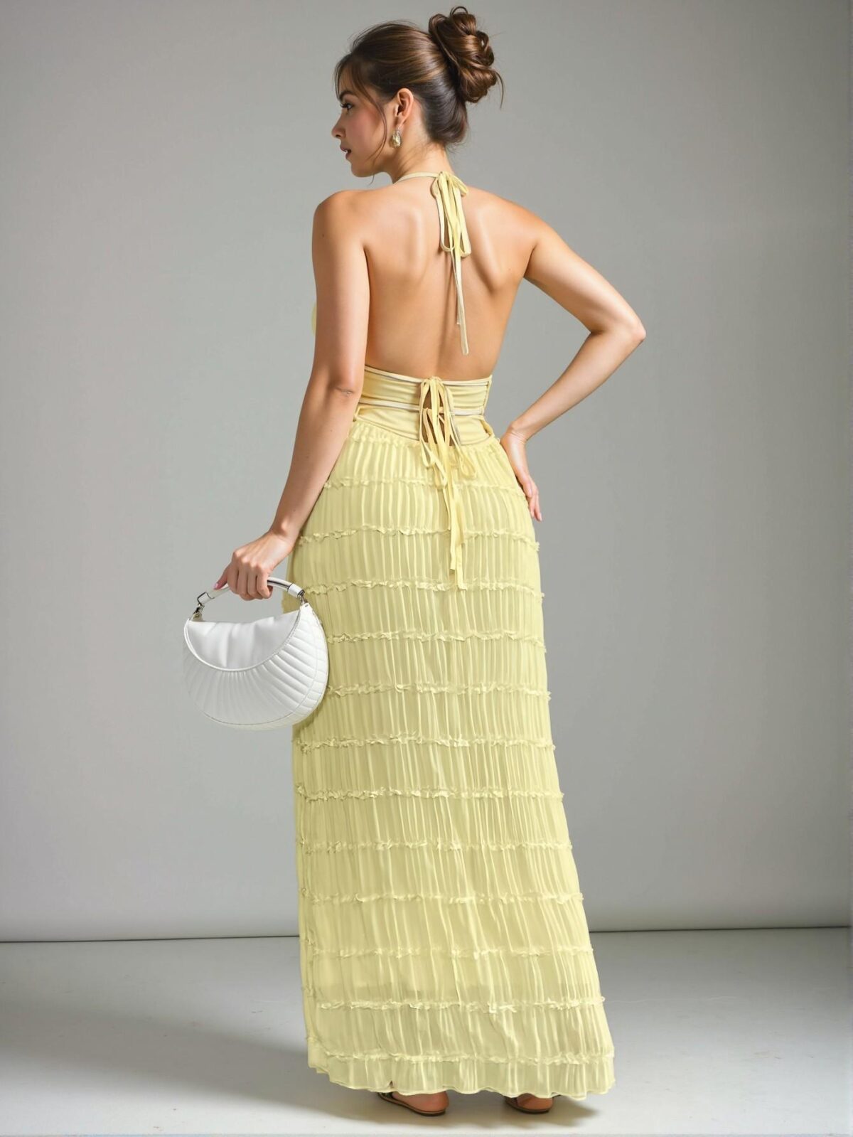 Elegant Yellow Textured Chiffon Multi-Layer Cami Dress with Spaghetti Straps for Spring and Summer - Chic, Classy and Trendy Fashion Style to Dress to Impress - Image 2
