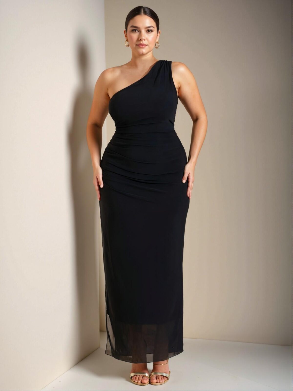 Elegant Black Asymmetrical Ruched Maxi Dress for Celebrations and Special Occasions - Chic, Classy, and Trendy Fashion Style to Dress to Impress - Image 4