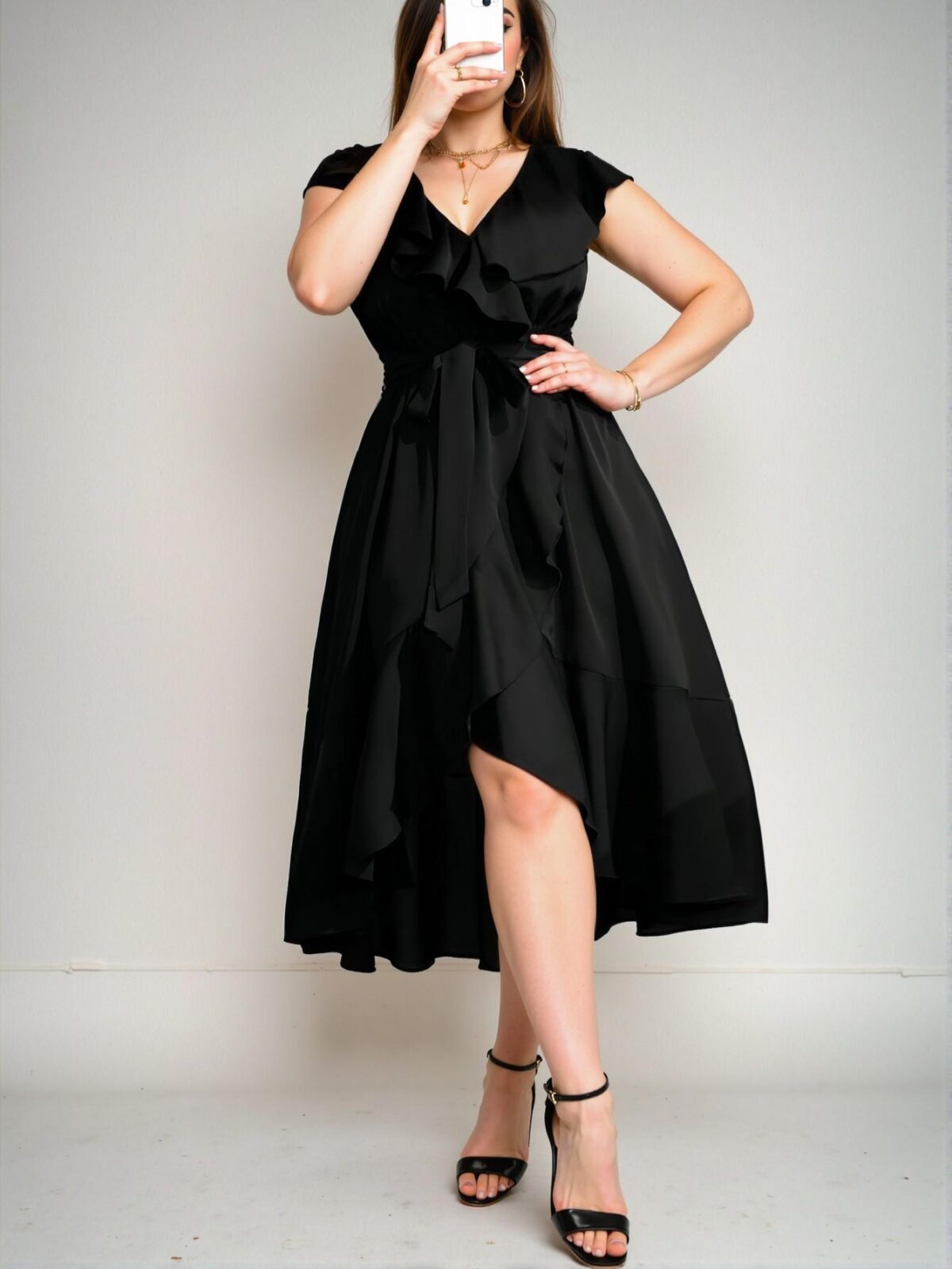 Elegant Black A-Line Maxi Dress with V-Neck and Ruffle Trim for Spring and Summer Parties - Chic, Classy and Trendy Fashion Style to Dress to Impress