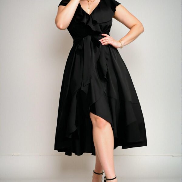 Elegant Black A-Line Maxi Dress with V-Neck and Ruffle Trim for Spring and Summer Parties - Chic, Classy and Trendy Fashion Style to Dress to Impress