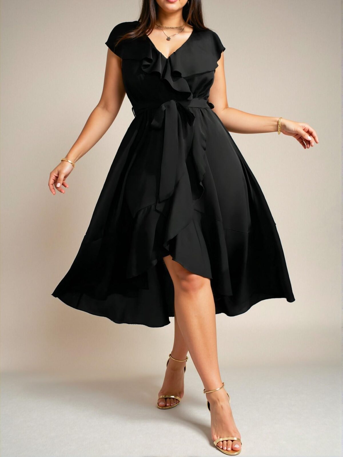 Elegant Black A-Line Maxi Dress with V-Neck and Ruffle Trim for Spring and Summer Parties - Chic, Classy and Trendy Fashion Style to Dress to Impress - Image 2