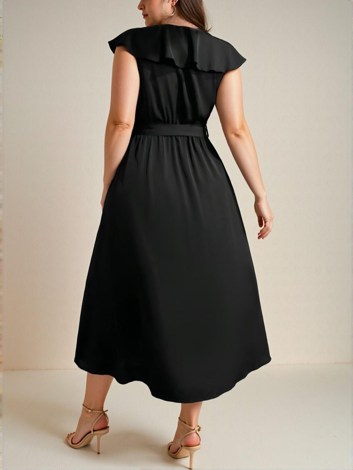 Elegant Black A-Line Maxi Dress with V-Neck and Ruffle Trim for Spring and Summer Parties - Chic, Classy and Trendy Fashion Style to Dress to Impress - Image 3