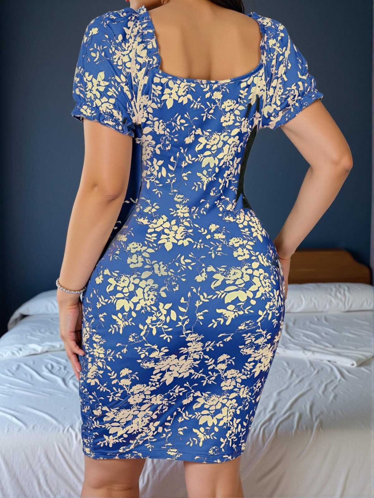 Elegant Blue Stylish Plus Size Short Sleeve Bodycon Dress for Spring and Summer - Chic, Classy and Trendy Fashion Style to Dress to Impress - Image 2
