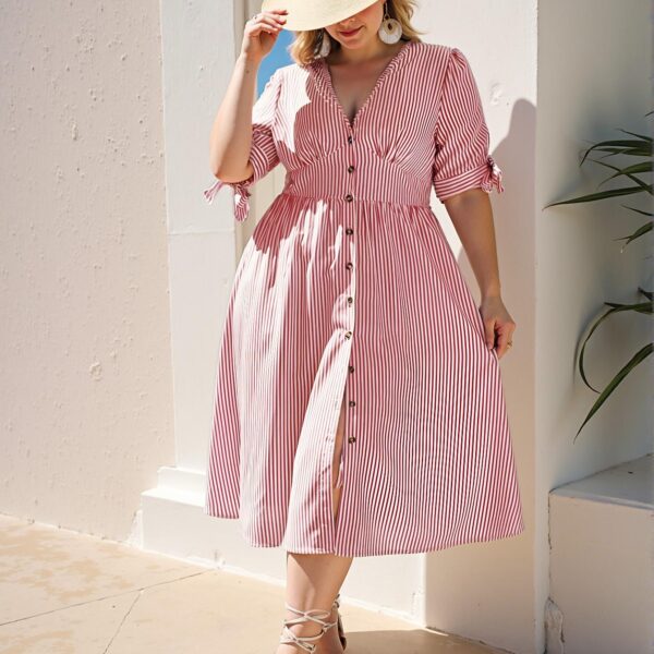 Elegant "Burgundy" "Alluring Plus Size Nautical Beach Maxi Dress Featuring Chic Button Decor and Striped Design for Spring and Summer" "Chic, Classy and Trendy Fashion Style to Dress to Impress"