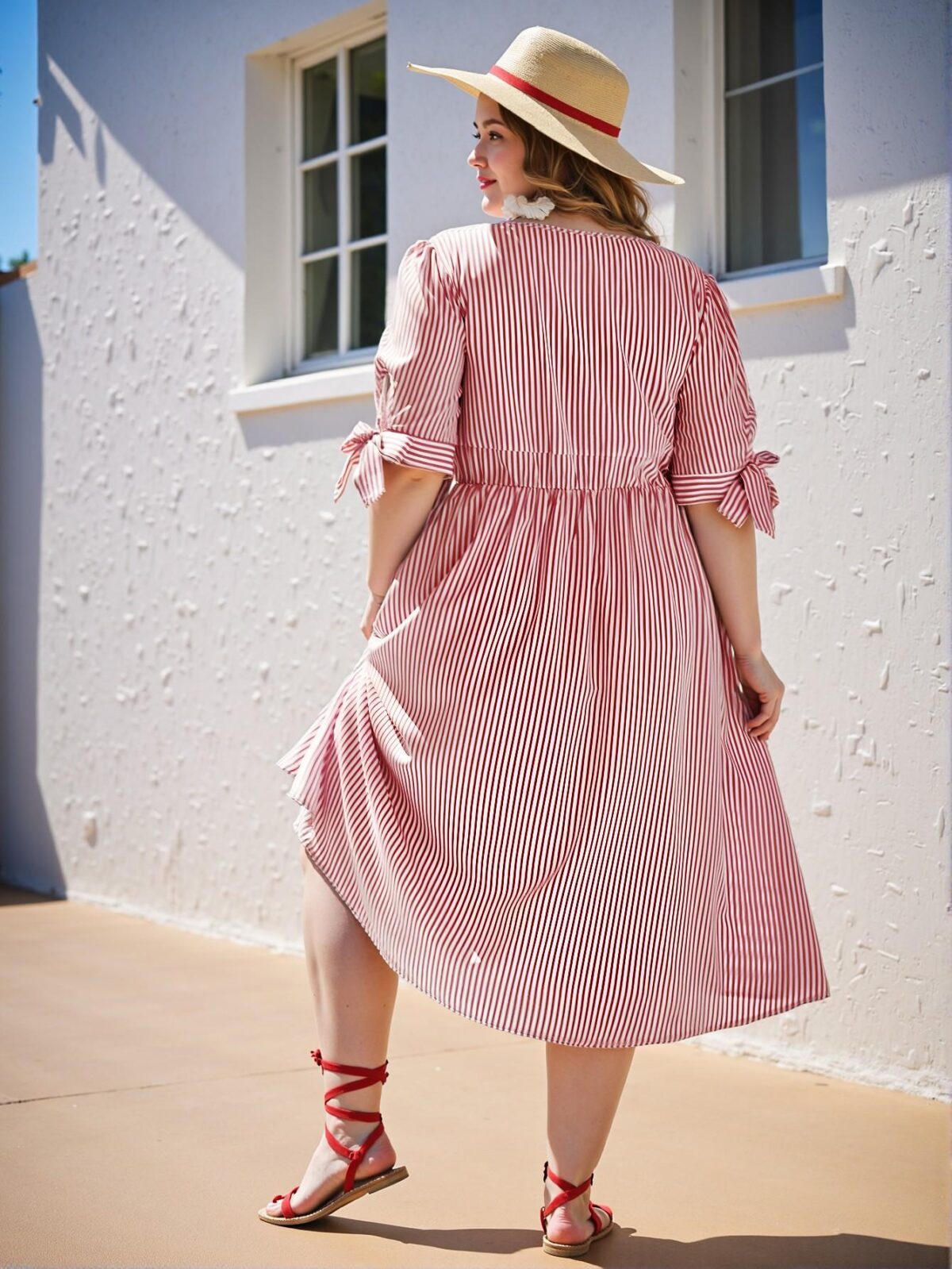Elegant "Burgundy" "Alluring Plus Size Nautical Beach Maxi Dress Featuring Chic Button Decor and Striped Design for Spring and Summer" "Chic, Classy and Trendy Fashion Style to Dress to Impress" - Image 2