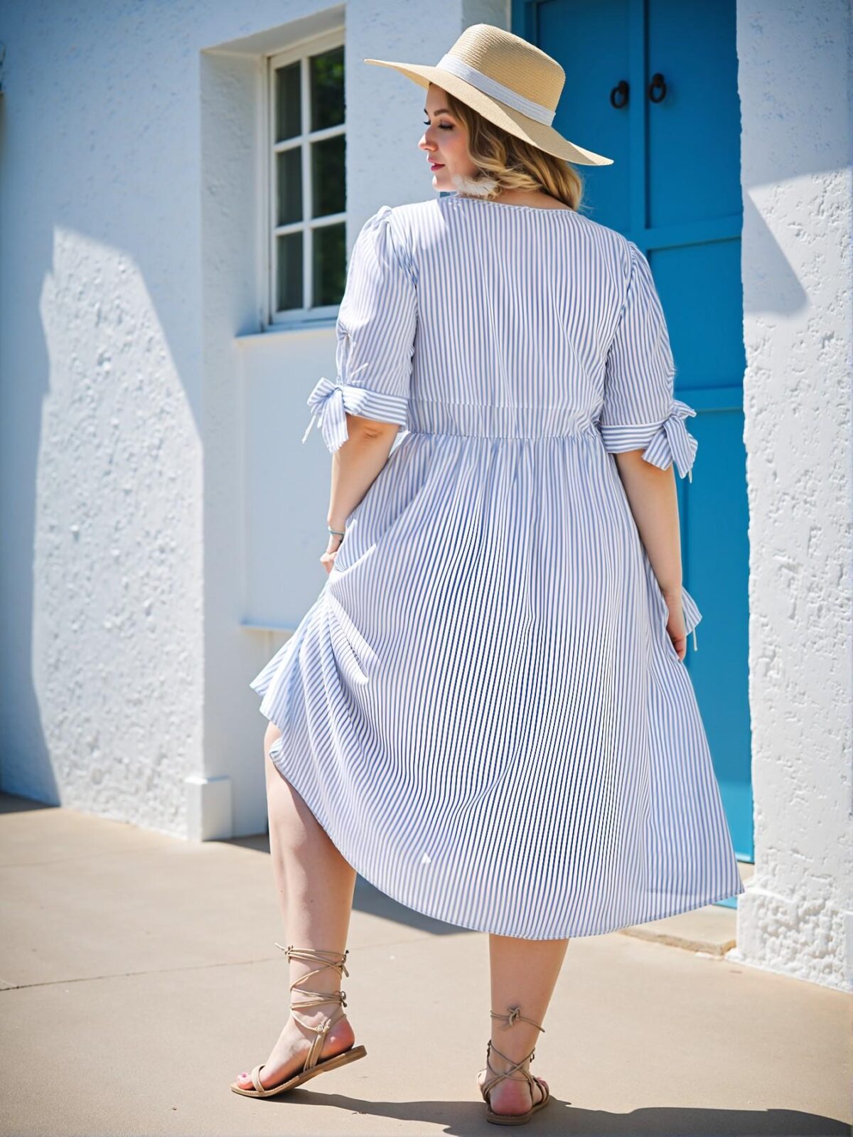 Elegant Blue and White Striped Nautical Maxi Dress with Button Details, Perfect for Spring and Summer Celebrations - Chic, Classy and Trendy Fashion Style to Dress to Impress - Image 2