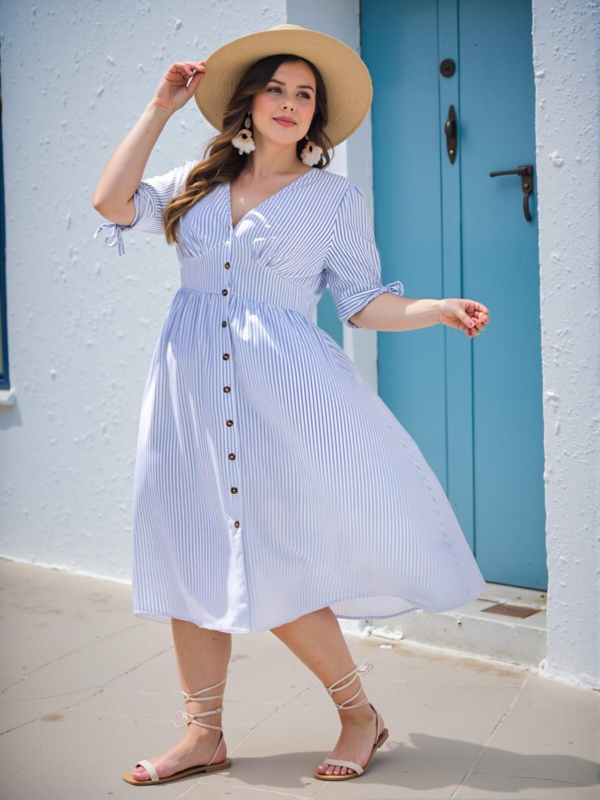 Elegant Blue and White Striped Nautical Maxi Dress with Button Details, Perfect for Spring and Summer Celebrations - Chic, Classy and Trendy Fashion Style to Dress to Impress - Image 4