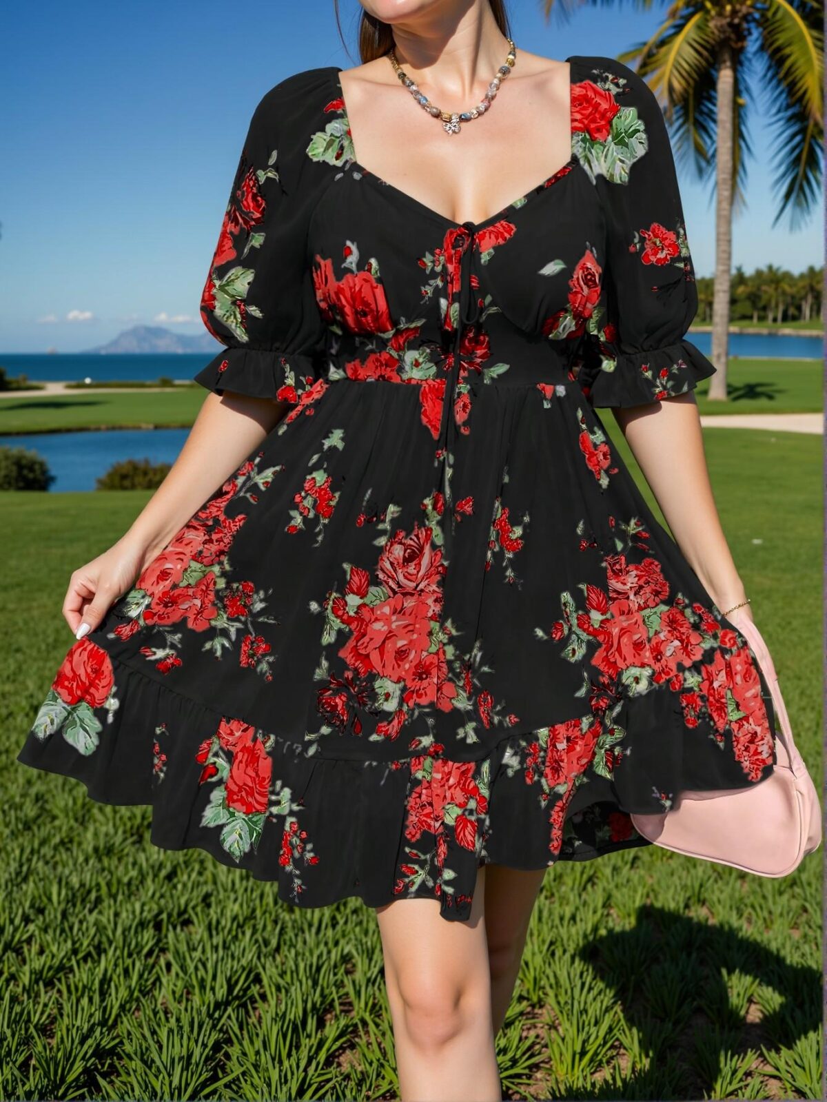 Elegant Black Floral Print Plus Size Vacation Dress for Spring and Summer - Chic, Classy and Trendy Fashion Style to Dress to Impress