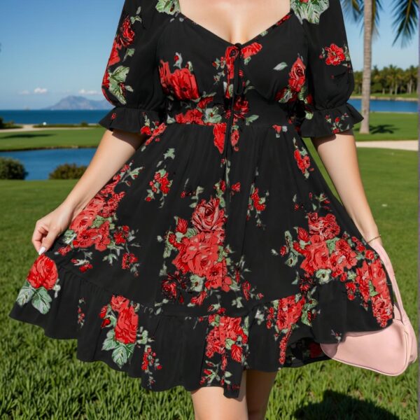 Elegant Black Floral Print Plus Size Vacation Dress for Spring and Summer - Chic, Classy and Trendy Fashion Style to Dress to Impress